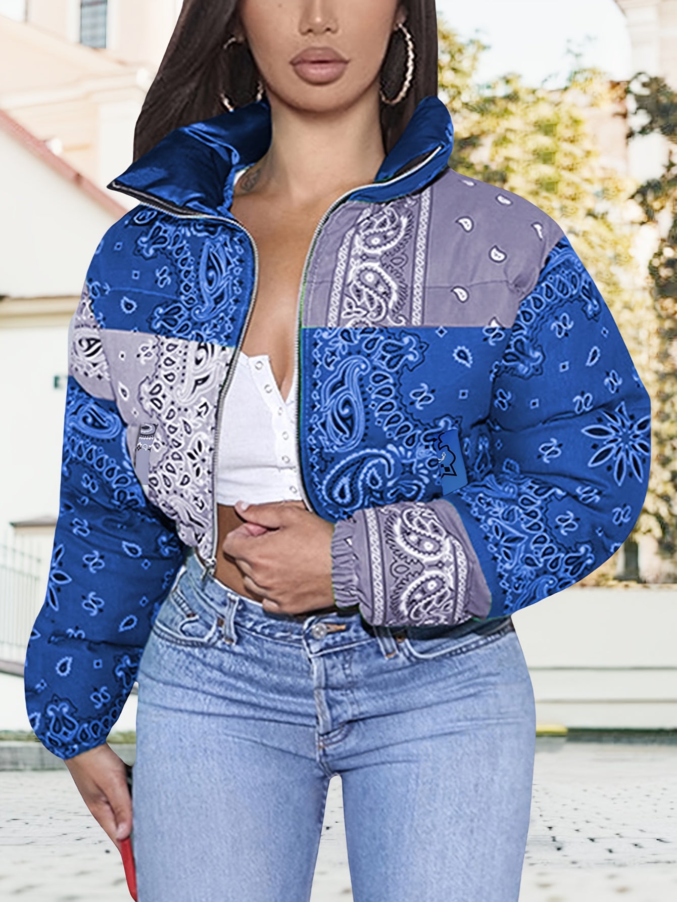 Women's Cropped Puffer Jacket Full Zip Lightweight Short Winter Coat - Water-Resistant & Windproof - For Women - Perfect for Cold Weather & Outdoor Activities - Ideal Gift for Winter Holidays