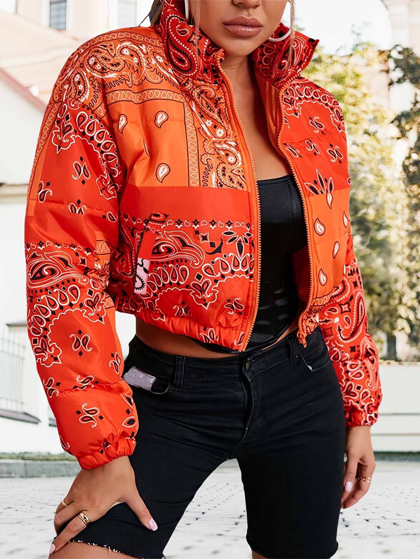 Women's Cropped Puffer Jacket Full Zip Lightweight Short Winter Coat - Water-Resistant & Windproof - For Women - Perfect for Cold Weather & Outdoor Activities - Ideal Gift for Winter Holidays