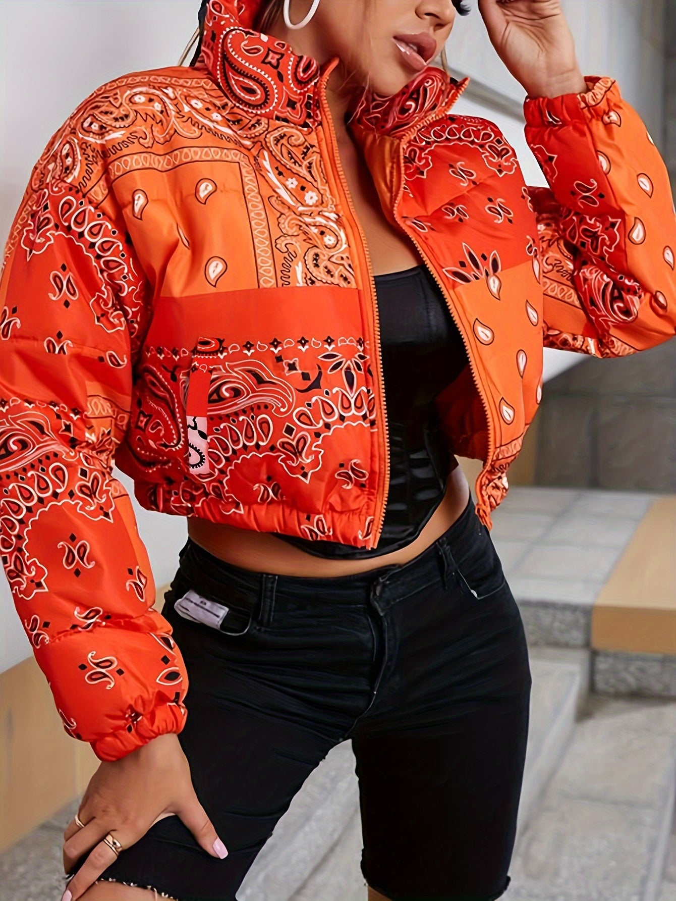Women's Cropped Puffer Jacket Full Zip Lightweight Short Winter Coat - Water-Resistant & Windproof - For Women - Perfect for Cold Weather & Outdoor Activities - Ideal Gift for Winter Holidays