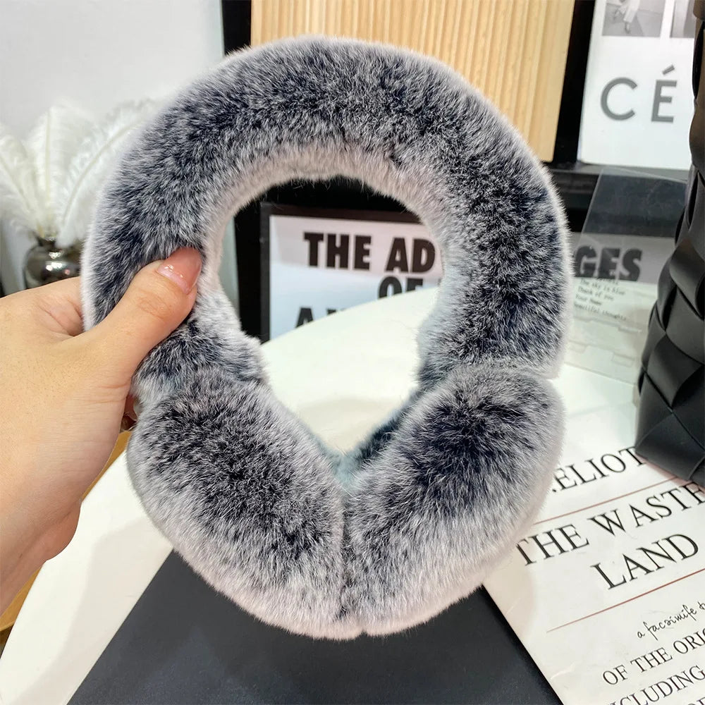Ear Muffs For Women Winter EarWarmers Soft Warm Cable Furry Real Rex Rabbit Ear Covers For Cold Weather