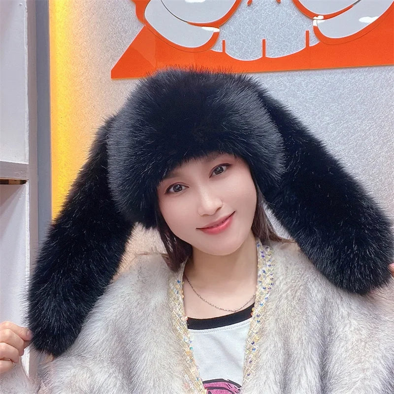 Faux Fur Long Ears Bucket Cap