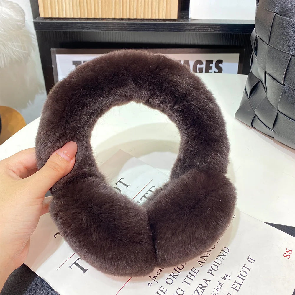 Ear Muffs For Women Winter EarWarmers Soft Warm Cable Furry Real Rex Rabbit Ear Covers For Cold Weather