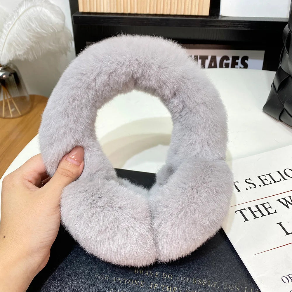 Ear Muffs For Women Winter EarWarmers Soft Warm Cable Furry Real Rex Rabbit Ear Covers For Cold Weather
