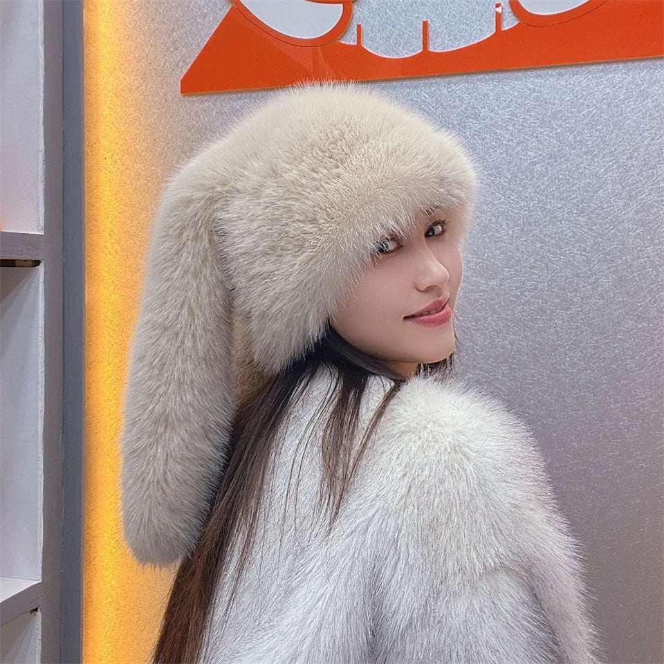 Faux Fur Long Ears Bucket Cap