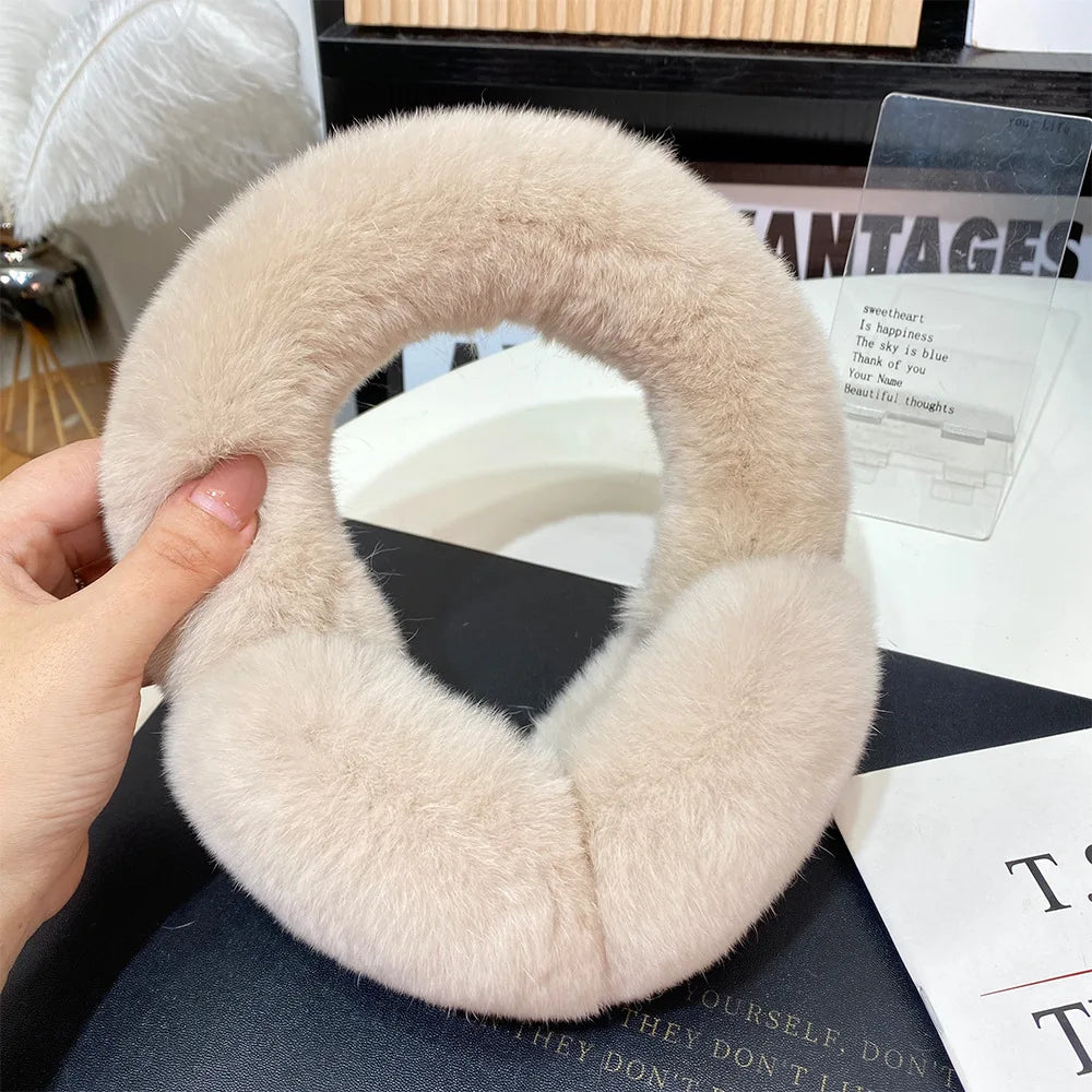 Ear Muffs For Women Winter EarWarmers Soft Warm Cable Furry Real Rex Rabbit Ear Covers For Cold Weather