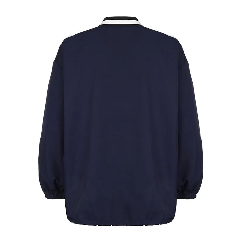 Joskaa Letter Print Oversized Sweatshirt Women Casual V-Neck Long Sleeve Drawstring Loose Tops 2024 Spring Harajuku Streetwear