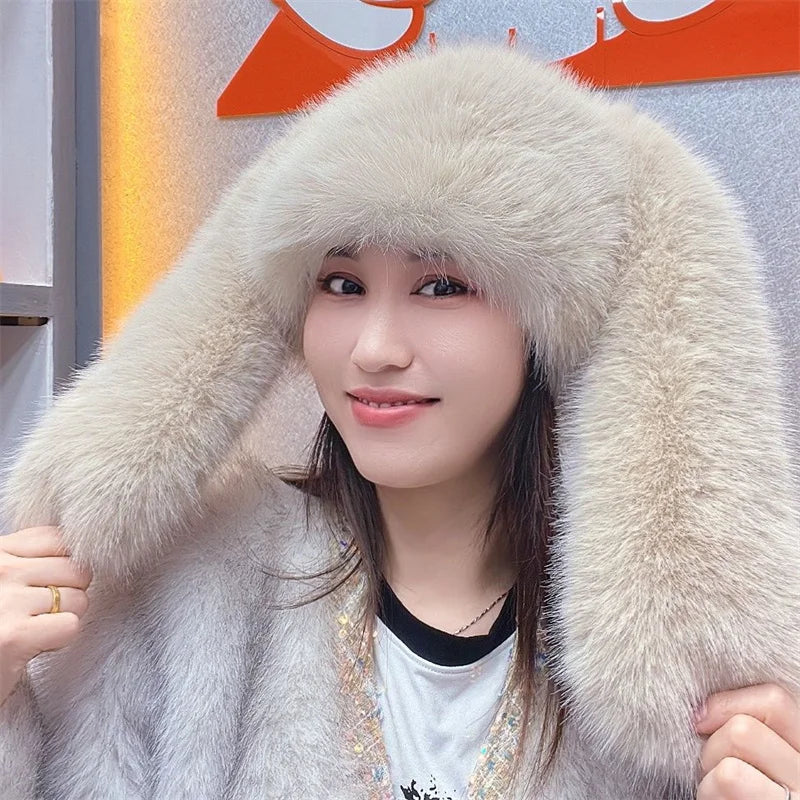 Faux Fur Long Ears Bucket Cap