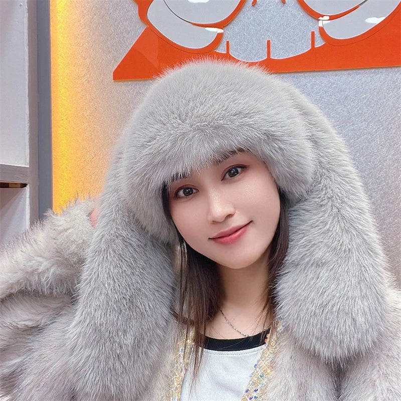 Faux Fur Long Ears Bucket Cap