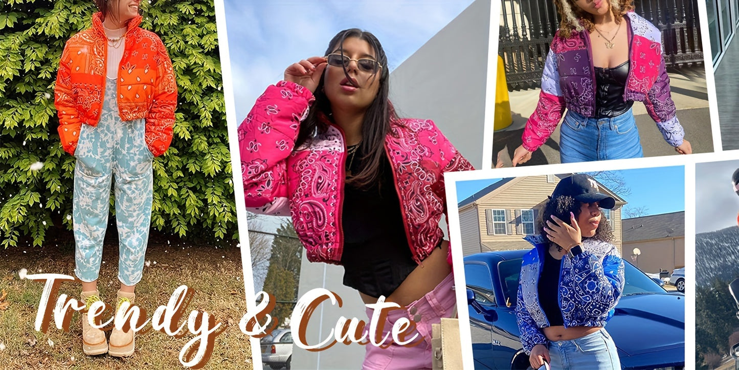 Women's Cropped Puffer Jacket Full Zip Lightweight Short Winter Coat - Water-Resistant & Windproof - For Women - Perfect for Cold Weather & Outdoor Activities - Ideal Gift for Winter Holidays