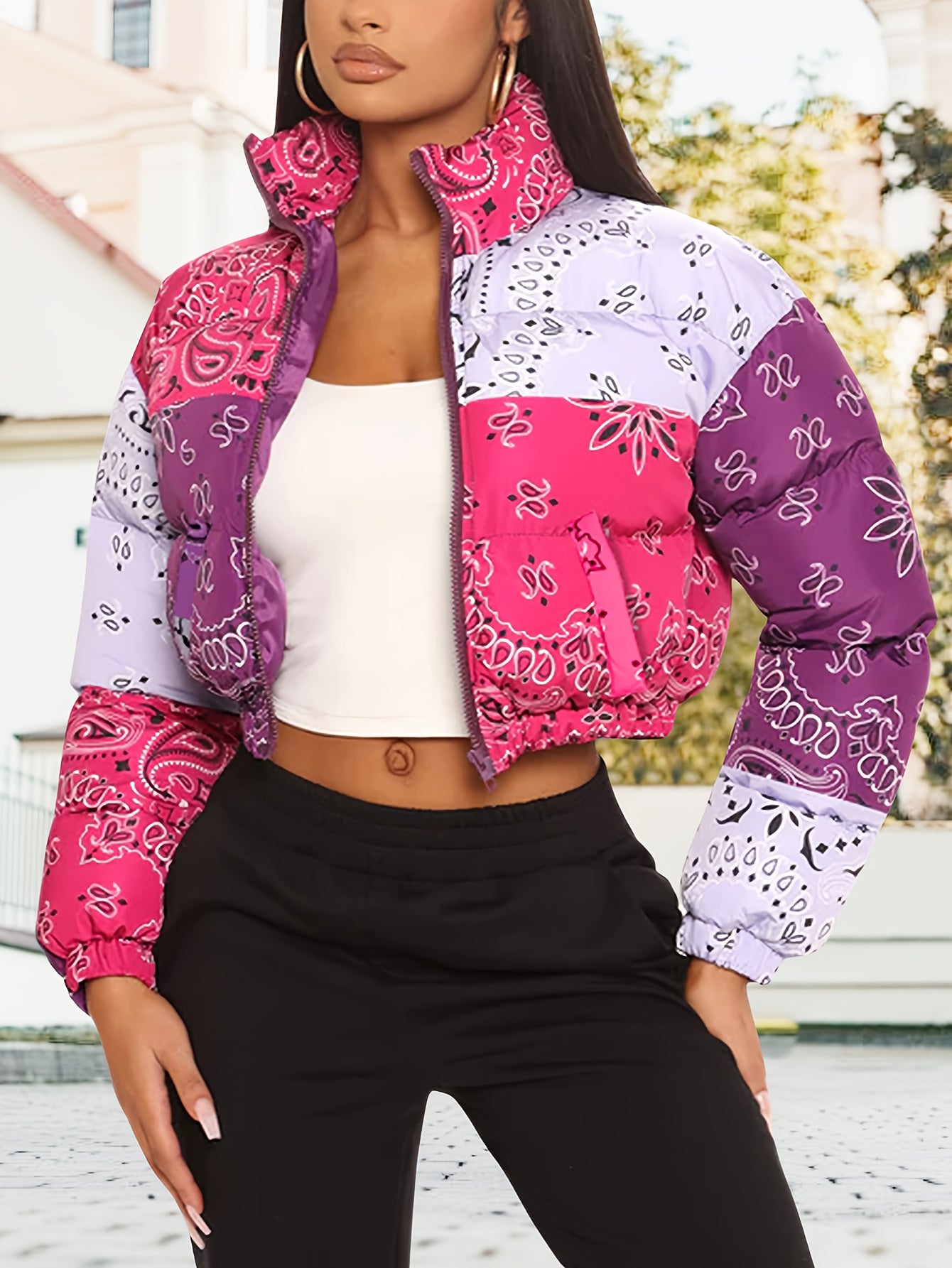 Women's Cropped Puffer Jacket Full Zip Lightweight Short Winter Coat - Water-Resistant & Windproof - For Women - Perfect for Cold Weather & Outdoor Activities - Ideal Gift for Winter Holidays