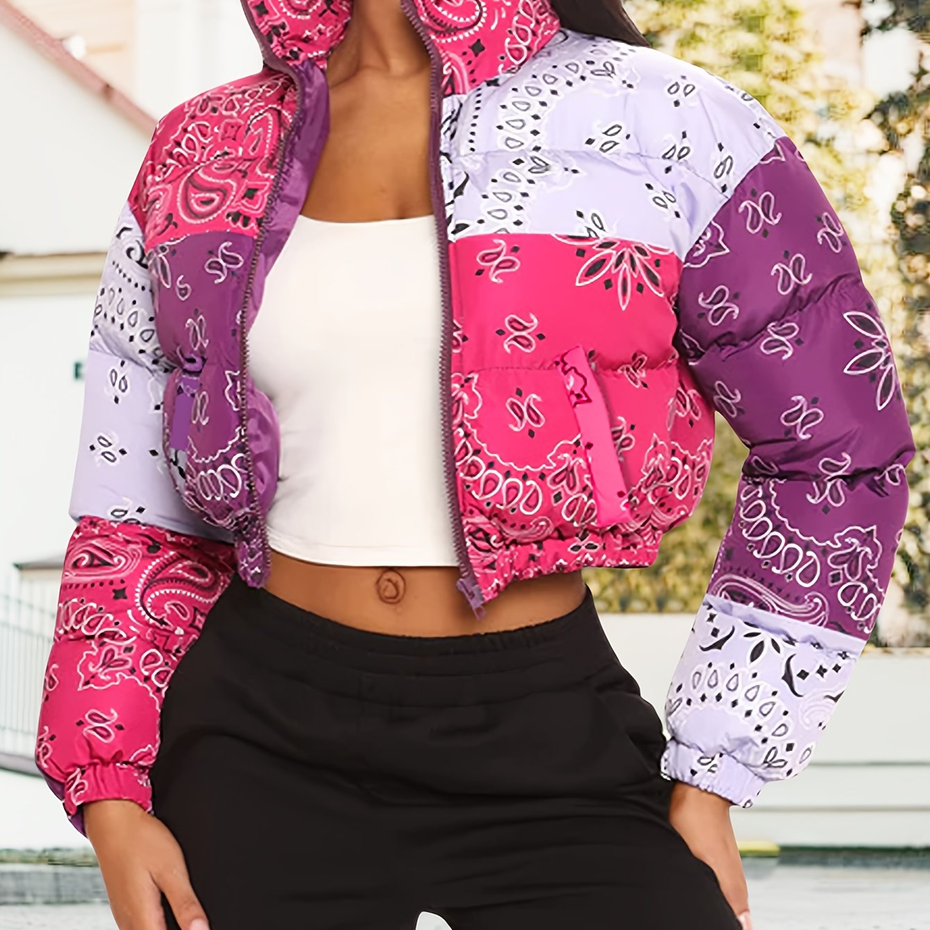 Women's Cropped Puffer Jacket Full Zip Lightweight Short Winter Coat - Water-Resistant & Windproof - For Women - Perfect for Cold Weather & Outdoor Activities - Ideal Gift for Winter Holidays