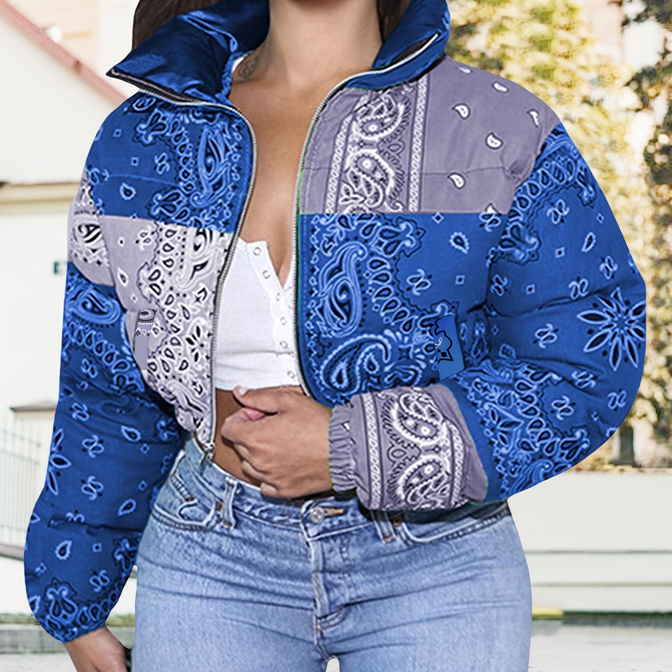 Women's Cropped Puffer Jacket Full Zip Lightweight Short Winter Coat - Water-Resistant & Windproof - For Women - Perfect for Cold Weather & Outdoor Activities - Ideal Gift for Winter Holidays
