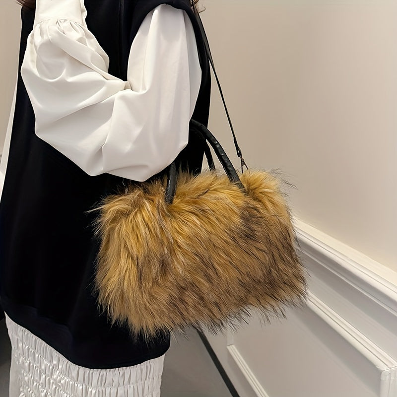 Luxurious Faux Fur Handbag - Y2K Plush Shoulder Bag