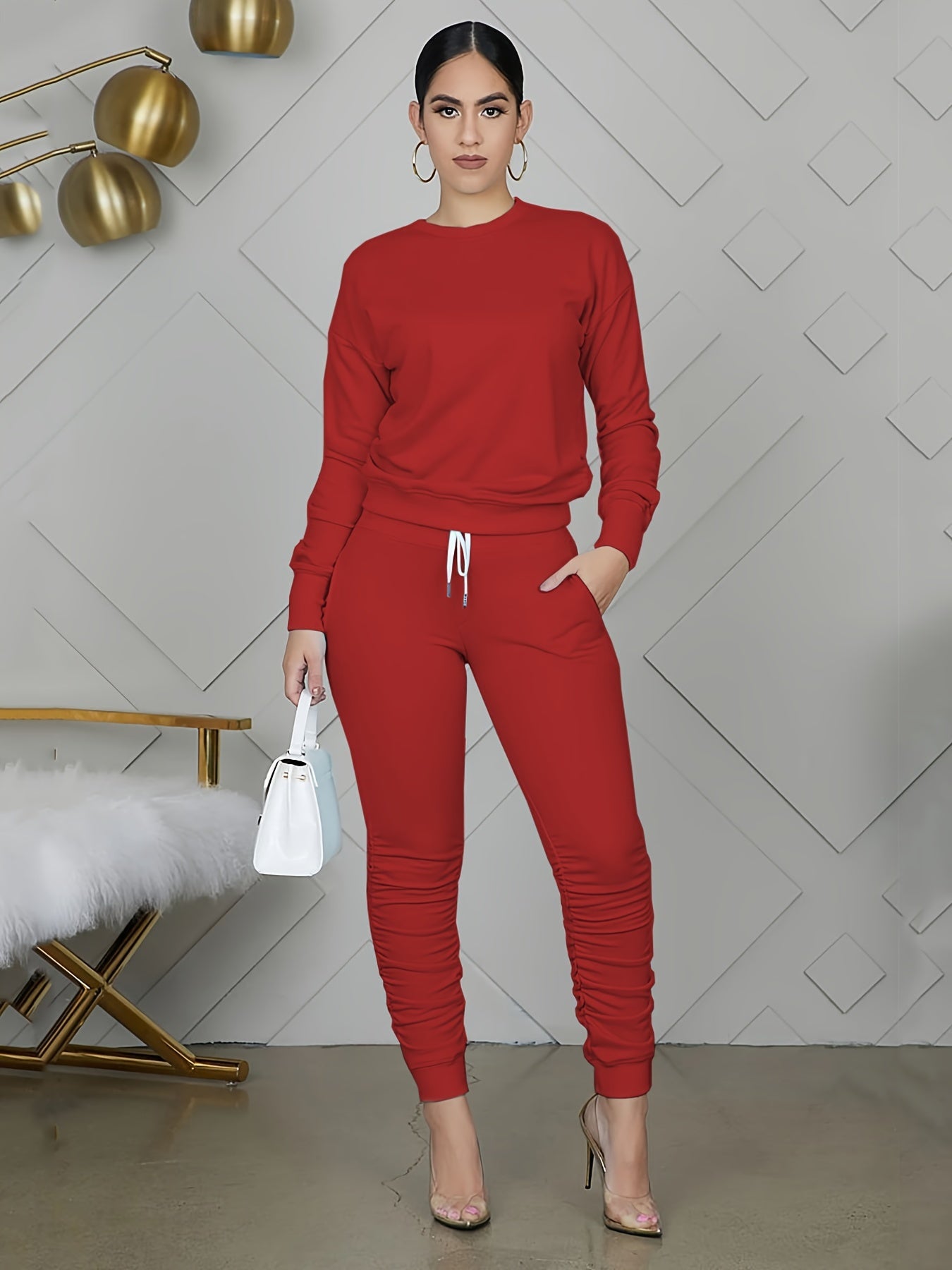 Casual Workout Solid Pantsuits Two-piece Set