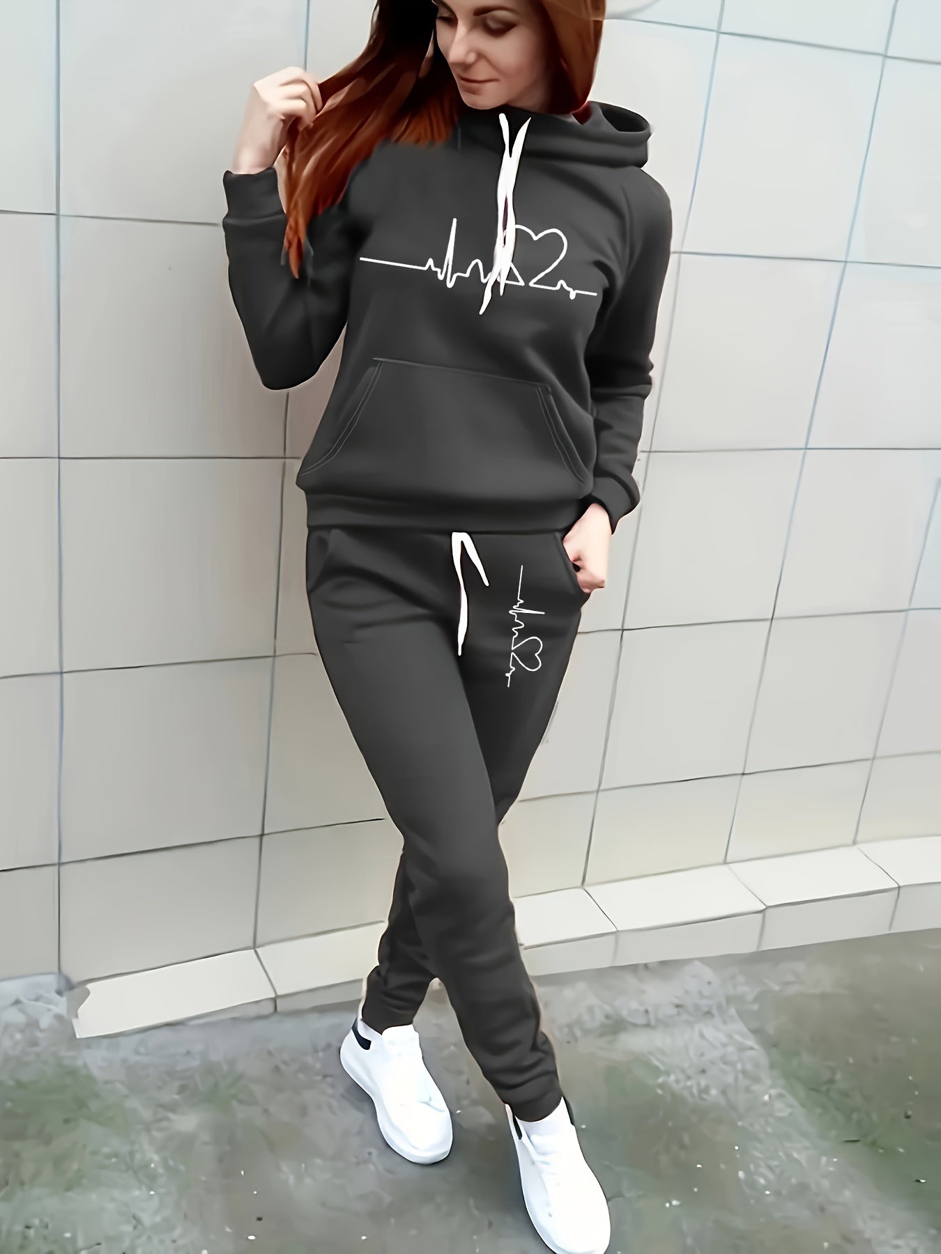 Women's Casual Heart Pattern Hoodie