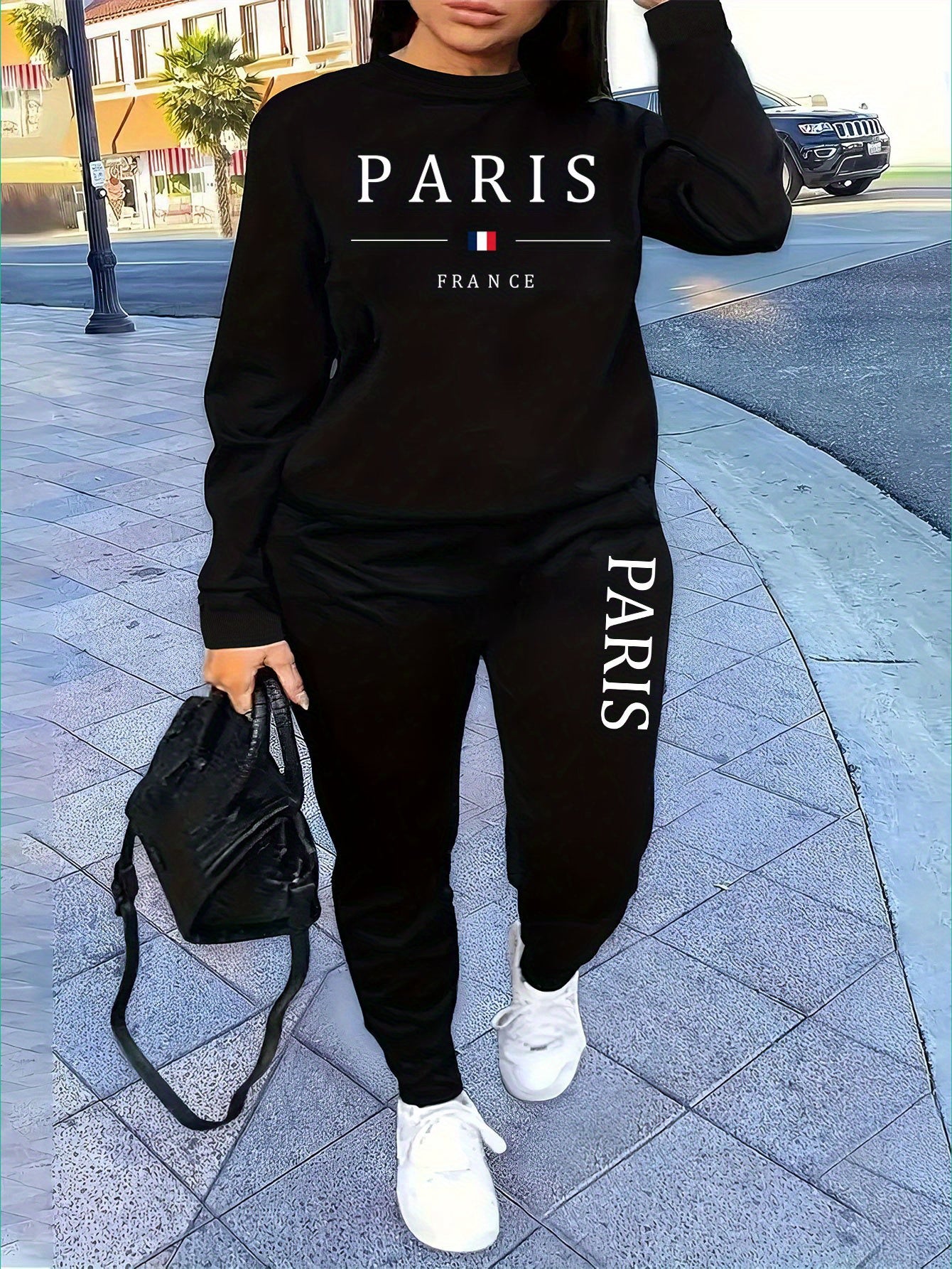 Paris Letter Print Cozy  Jogger Set