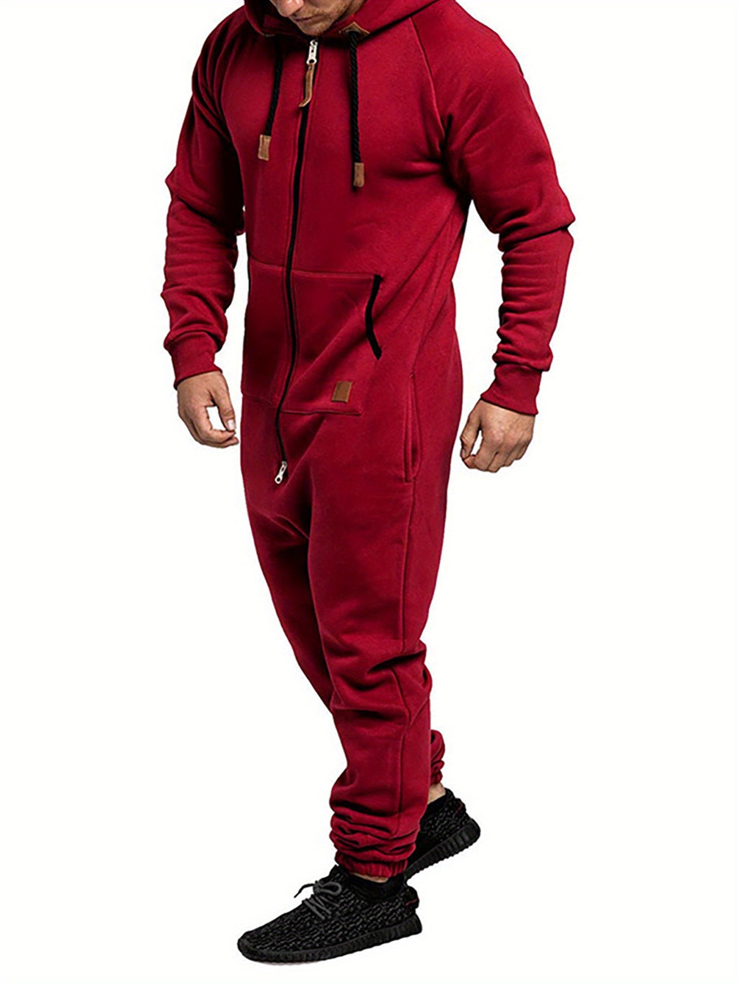 Men's Hooded Fleece Lining Jumpsuit