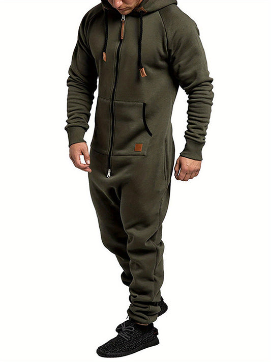 Men's Hooded Fleece Lining Jumpsuit