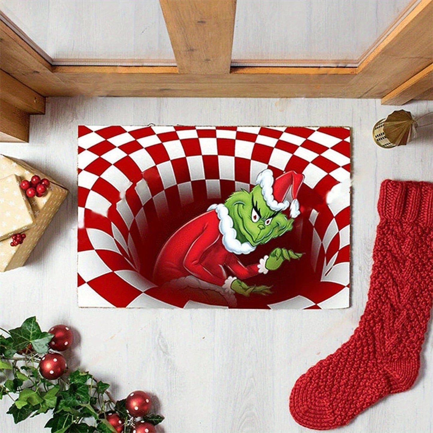 Christmas 3D Illusion Doormat Non-Slip Floor Mat Christmas Party for Any Deck, Patio, Porch, Veranda