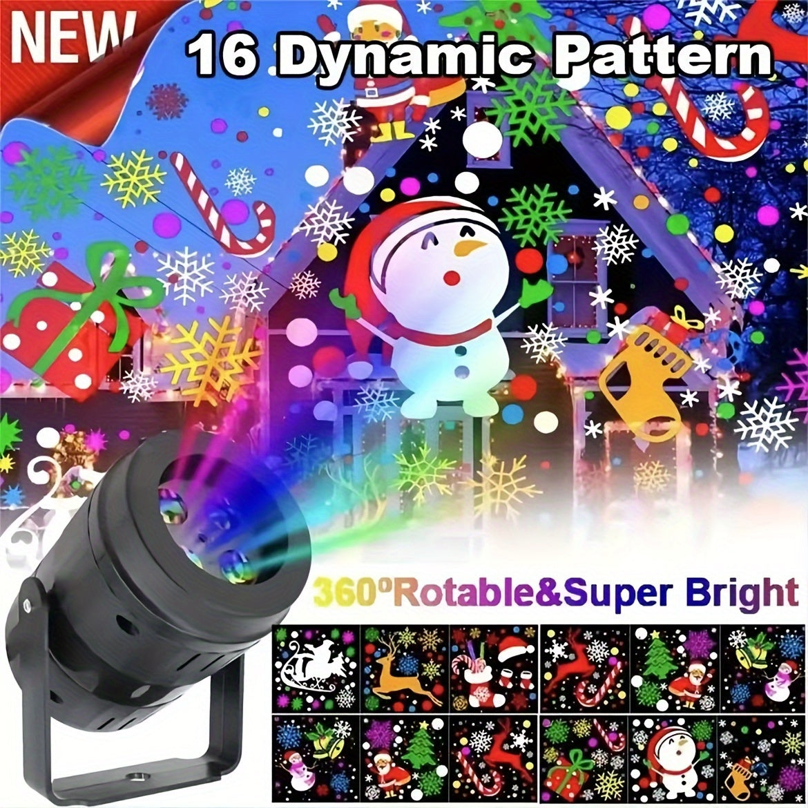 [Fast Arrival]Christmas Presents, 16-Pattern USB Powered LED Christmas Projection Light, Suitable For Christmas, Weddings, PartiesChristmas Decoration Lighting, Carnival, Wedding Atmosphere Lights, Bedroom Living Room Atmosph