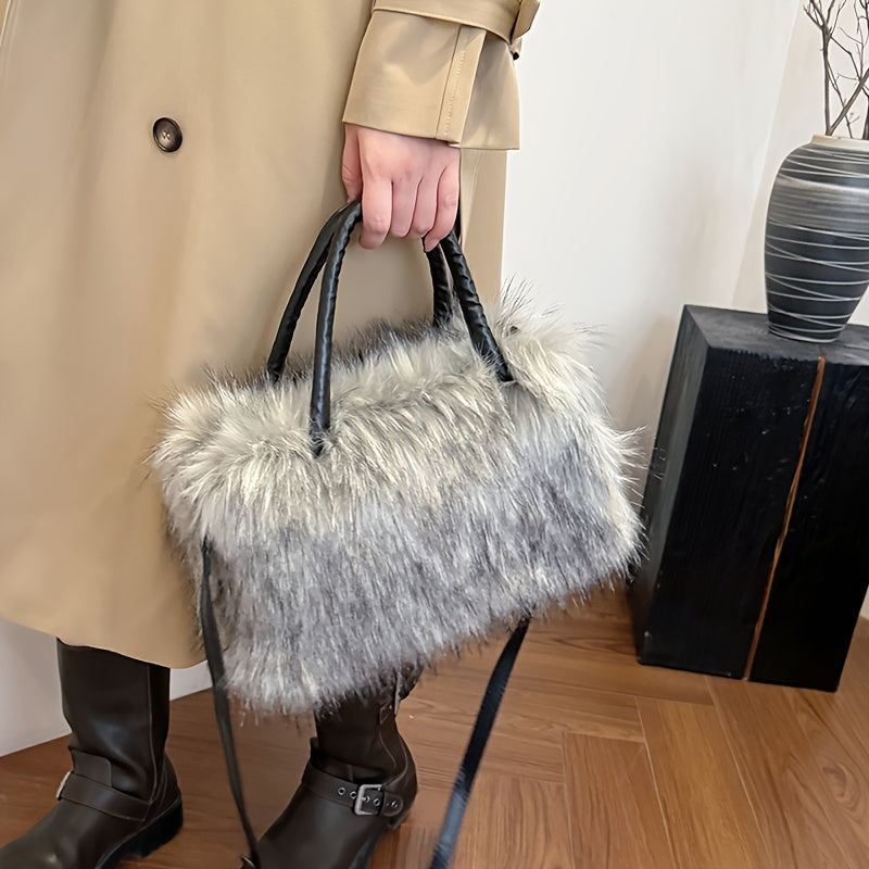 Luxurious Faux Fur Handbag - Y2K Plush Shoulder Bag