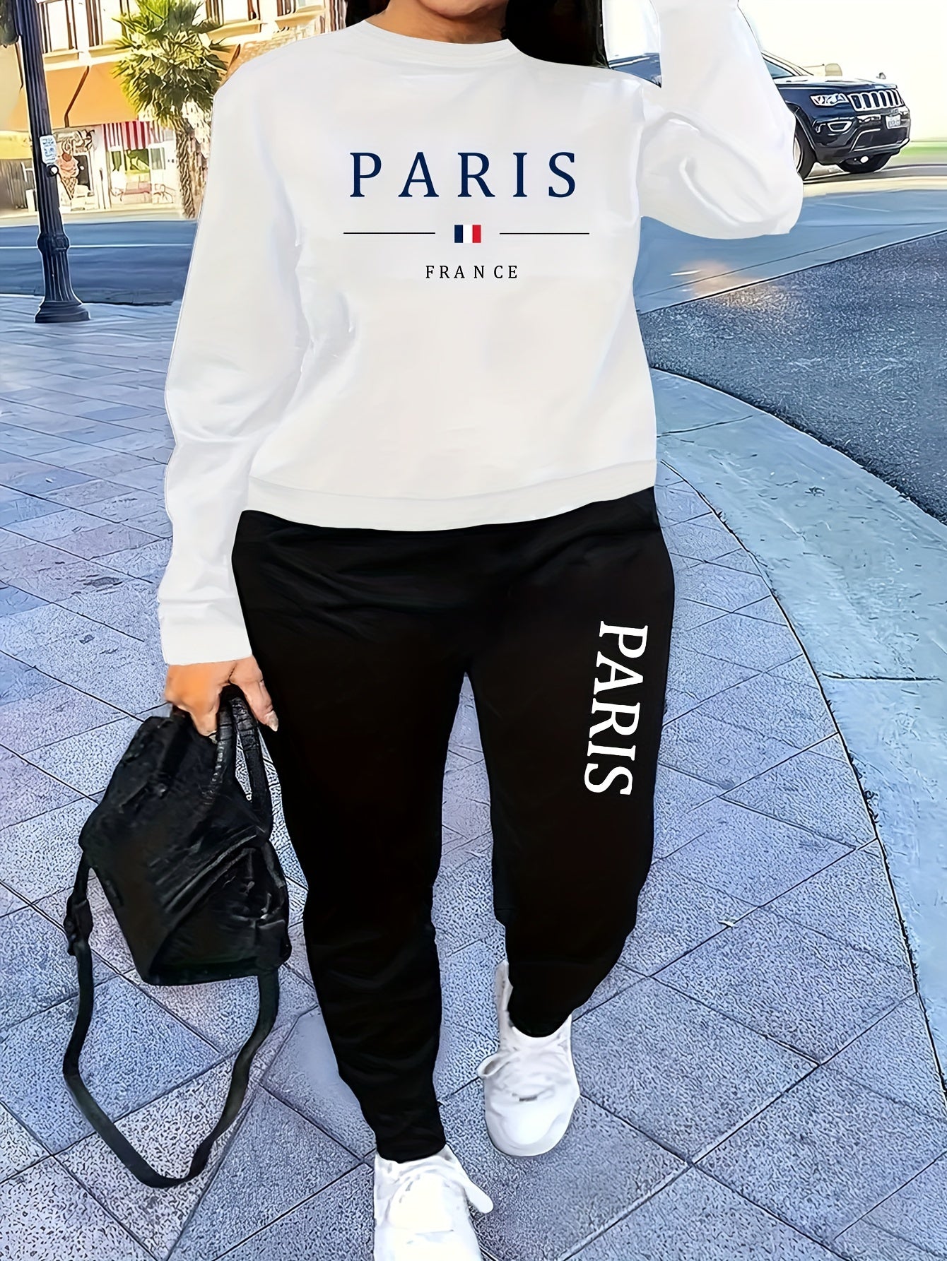 Paris Letter Print Cozy  Jogger Set