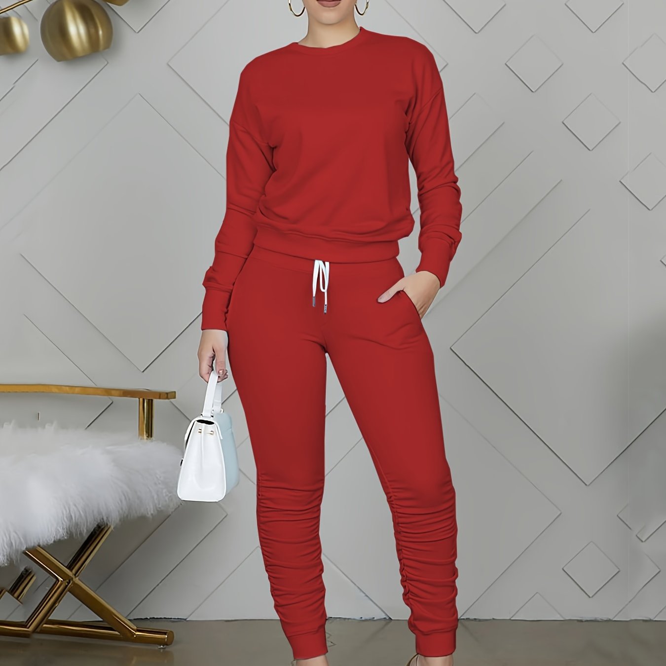 Casual Workout Solid Pantsuits Two-piece Set