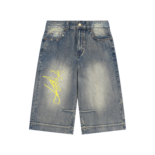 Vintage Wash Baggy Denim Shorts