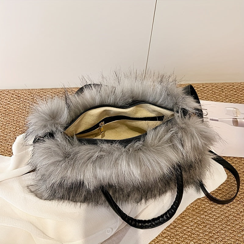 Luxurious Faux Fur Handbag - Y2K Plush Shoulder Bag