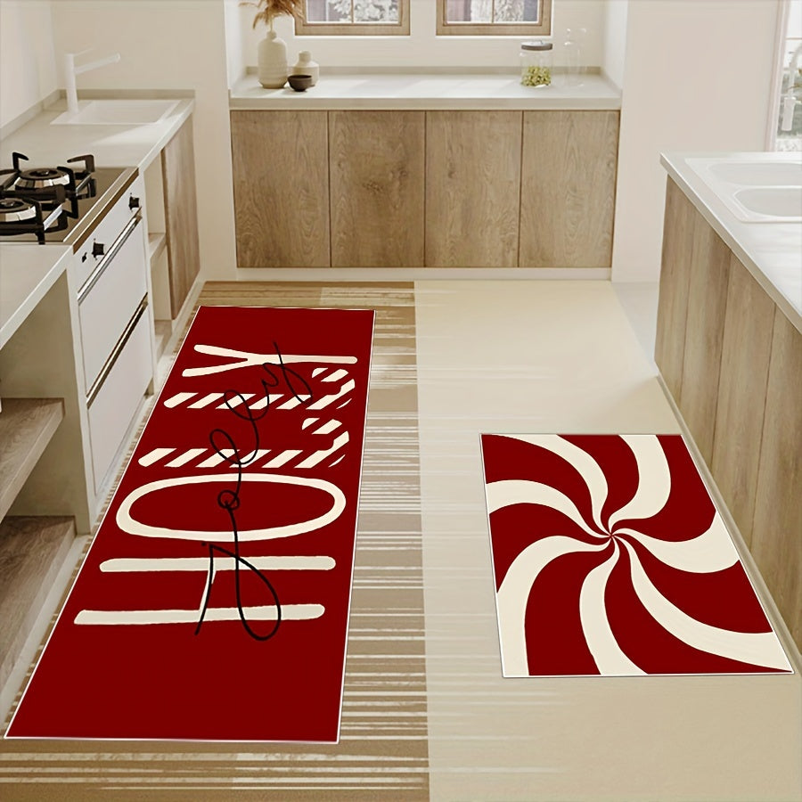 2pcs Christmas Candy Cane Kitchen Mats Set -