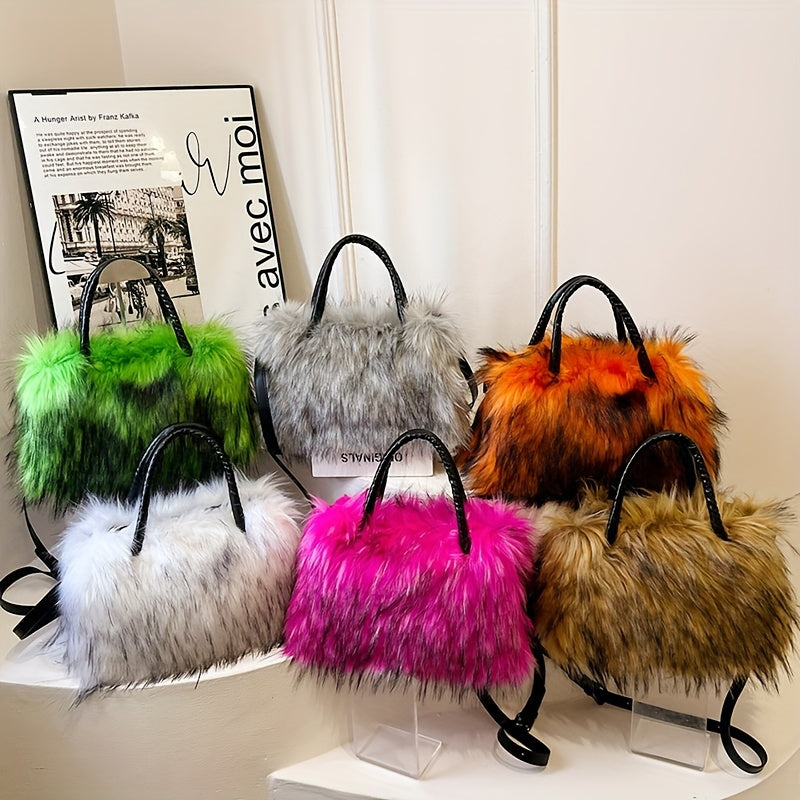 Luxurious Faux Fur Handbag - Y2K Plush Shoulder Bag