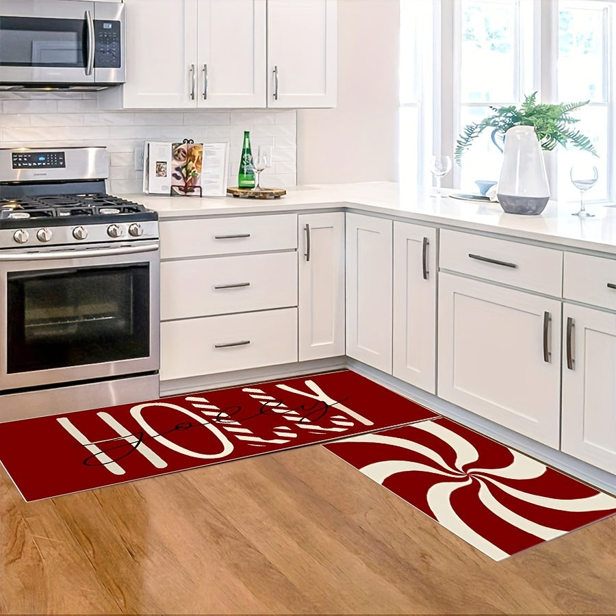 2pcs Christmas Candy Cane Kitchen Mats Set -