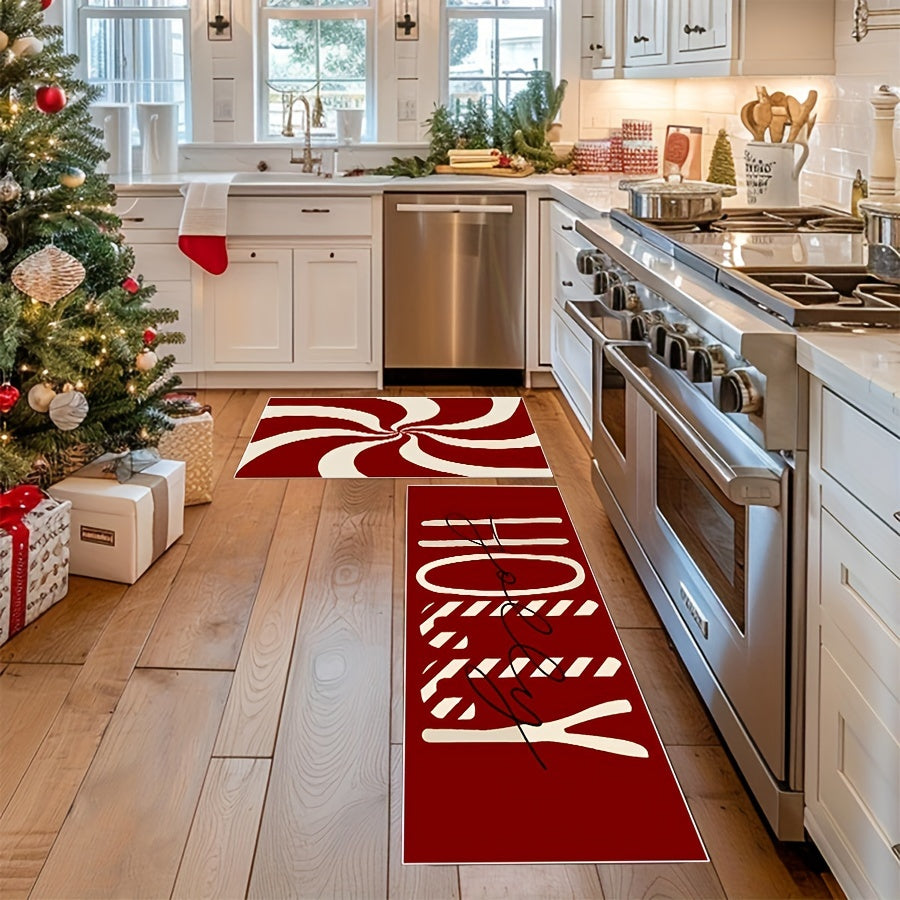 2pcs Christmas Candy Cane Kitchen Mats Set -