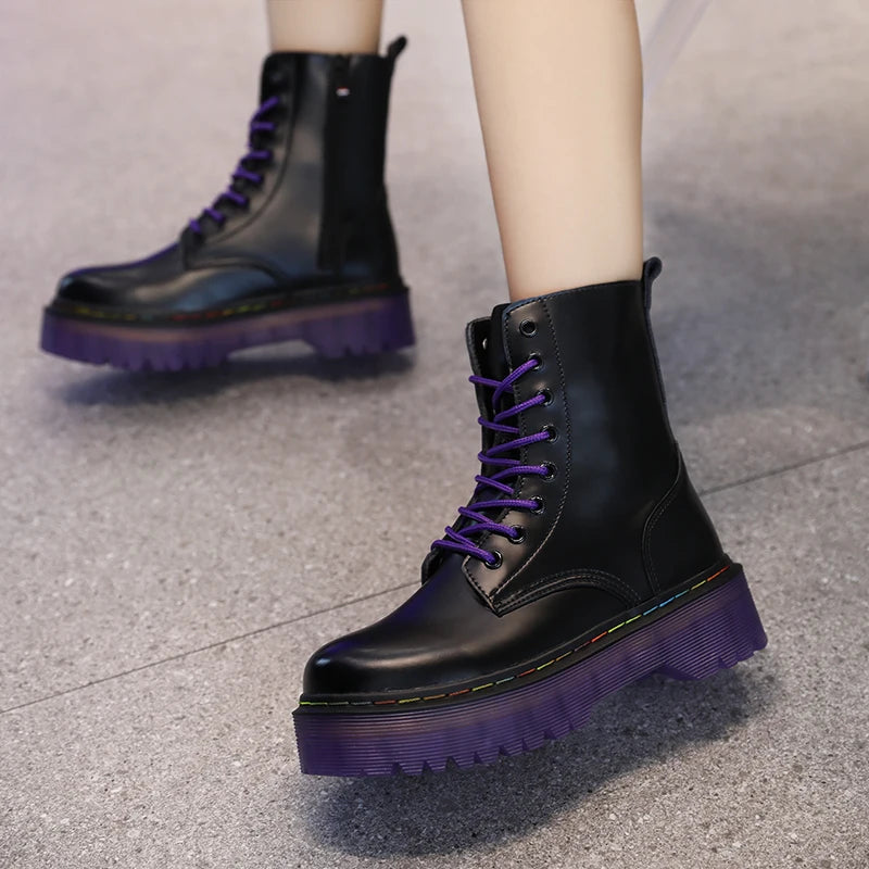 Women Men Increased Boots 2022 Fashion Genuine Leather Purple Ankle Boots For Woman Casual Motorcycle Luxury Shoes Warm Winter