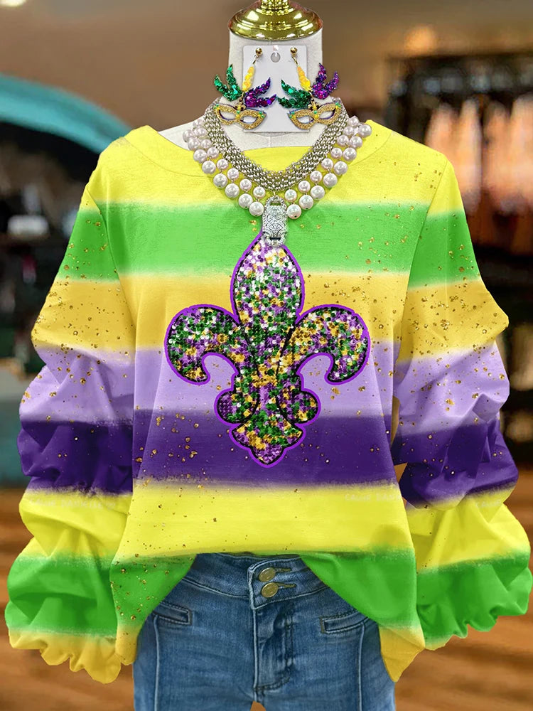 Cute Mardi Gras Print Pleated Sweatshirts