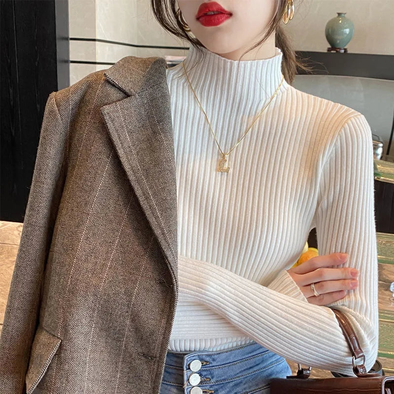 Mock Neck Knitted Sweater Pullover