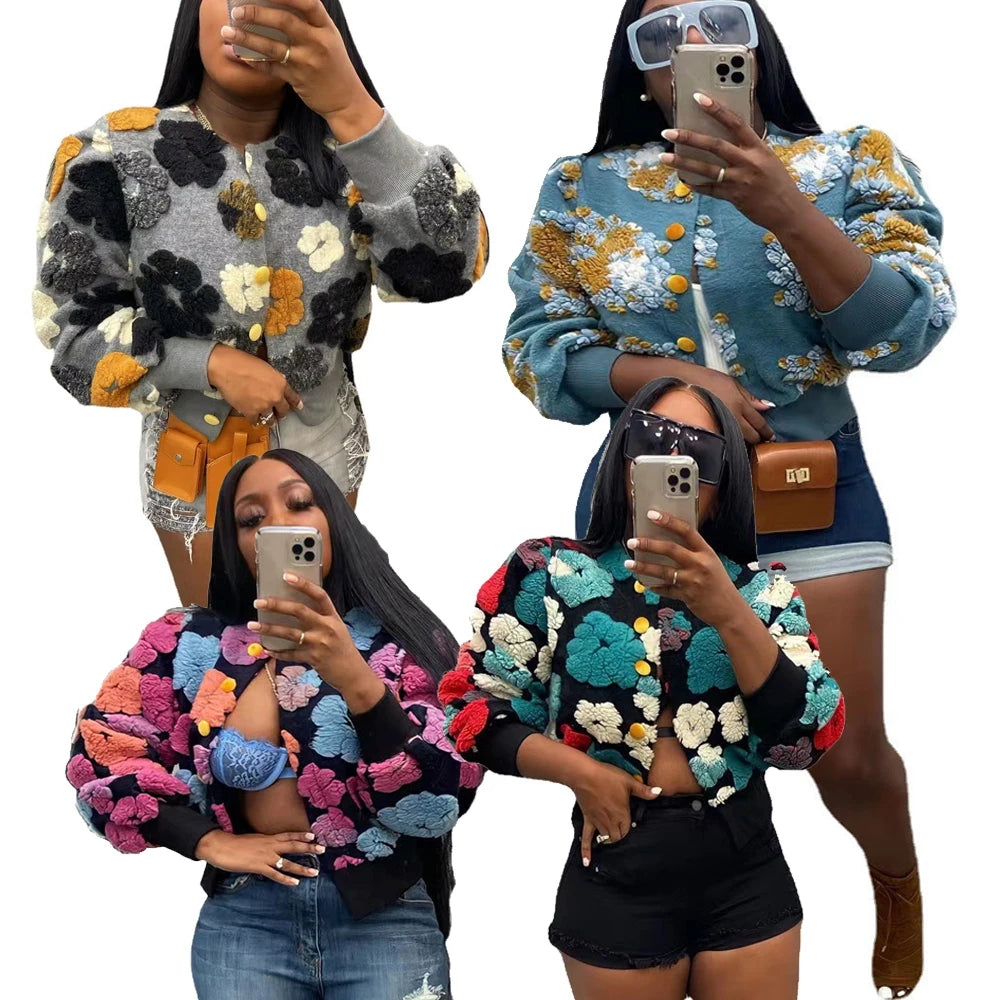 Winter Banga 3D Flower Bomber Jacket