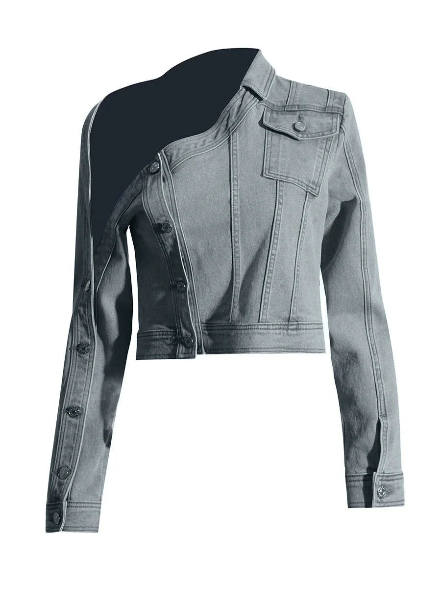 Collar One Shoulder Denim Jacket