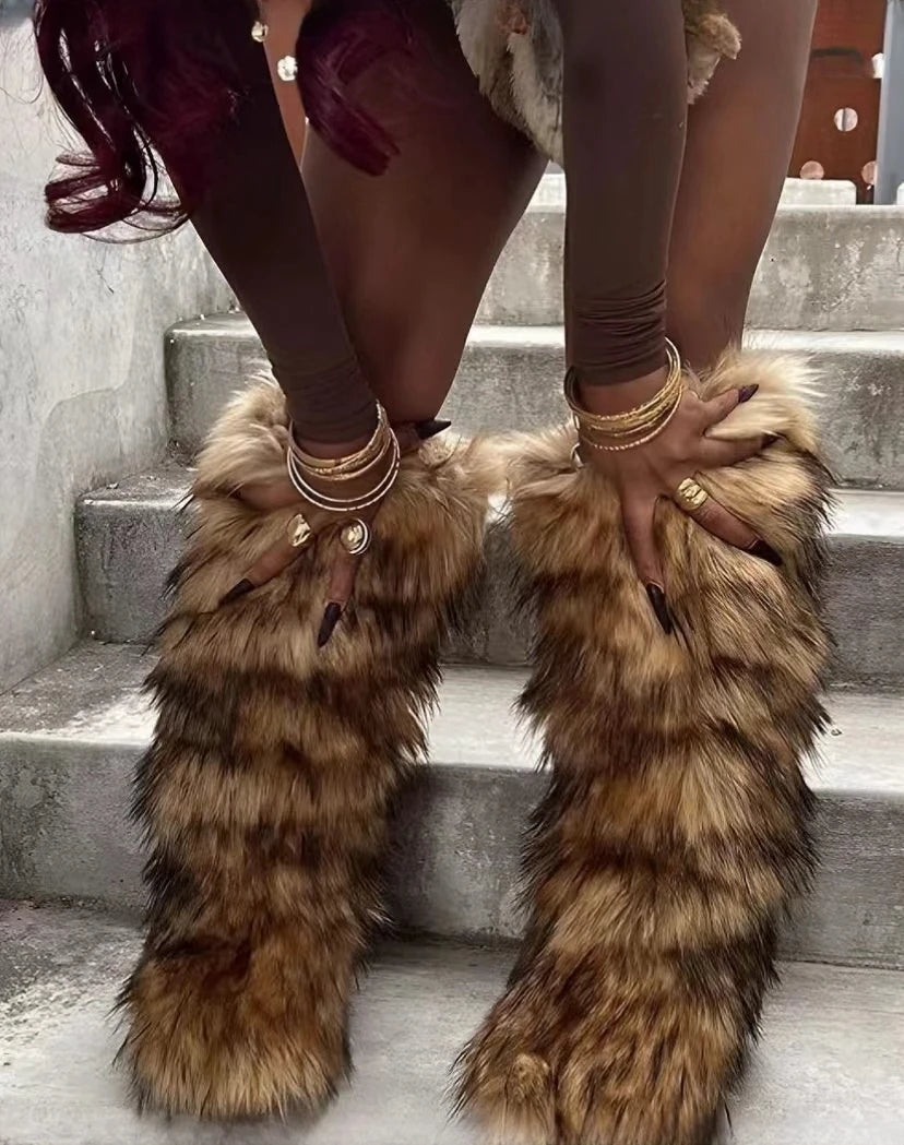 New Luxury Banga Fluffy Faux Fur High Tube Snowboots