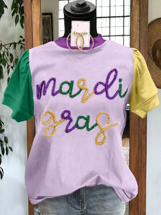 Elegant Mardi Gras Rope Contrast T-Shirt Not Embroidered