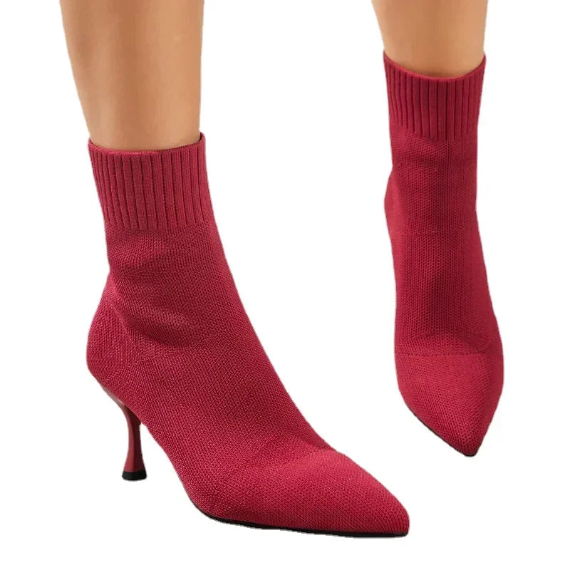 Sock Boots Autumn Winter Stiletto High Heels Knitted Ankle Boots