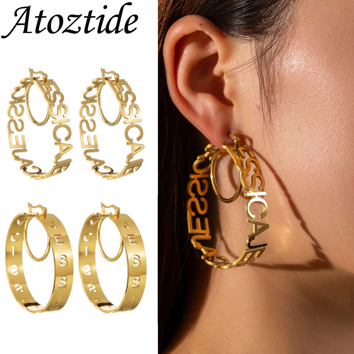 50mm Personalized Custom Name Earrings Hoops