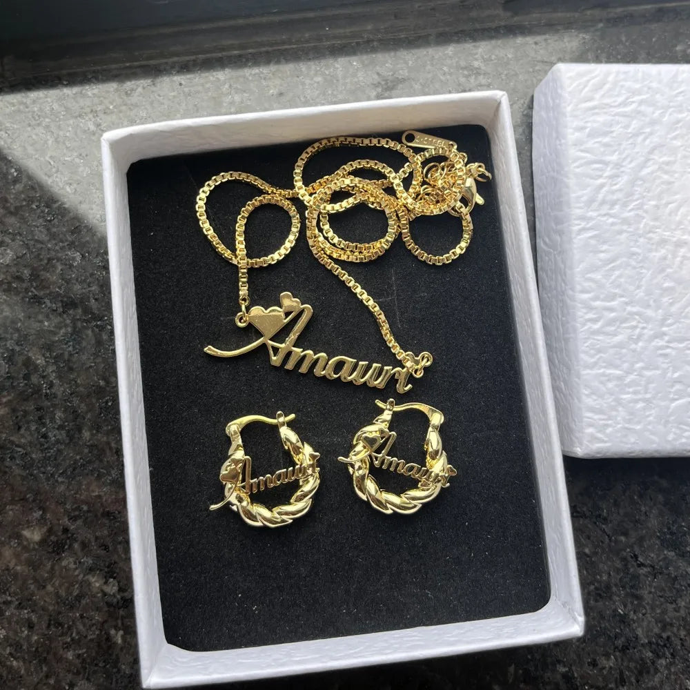 Banga BabyGirl Custom Name Jewelry Set Necklace, Bangles &Mini Hoop Earrings 18mm