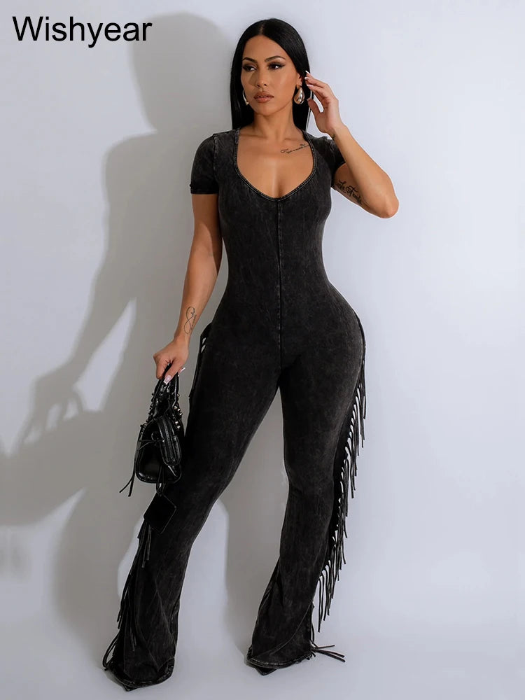 Wish Tassel Flare Jumpsuits