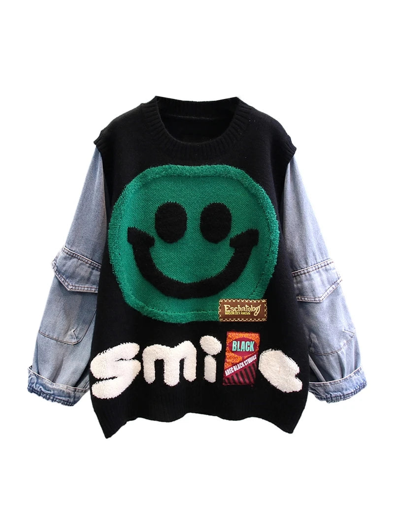 Smiling Face Loose Sweater Tops