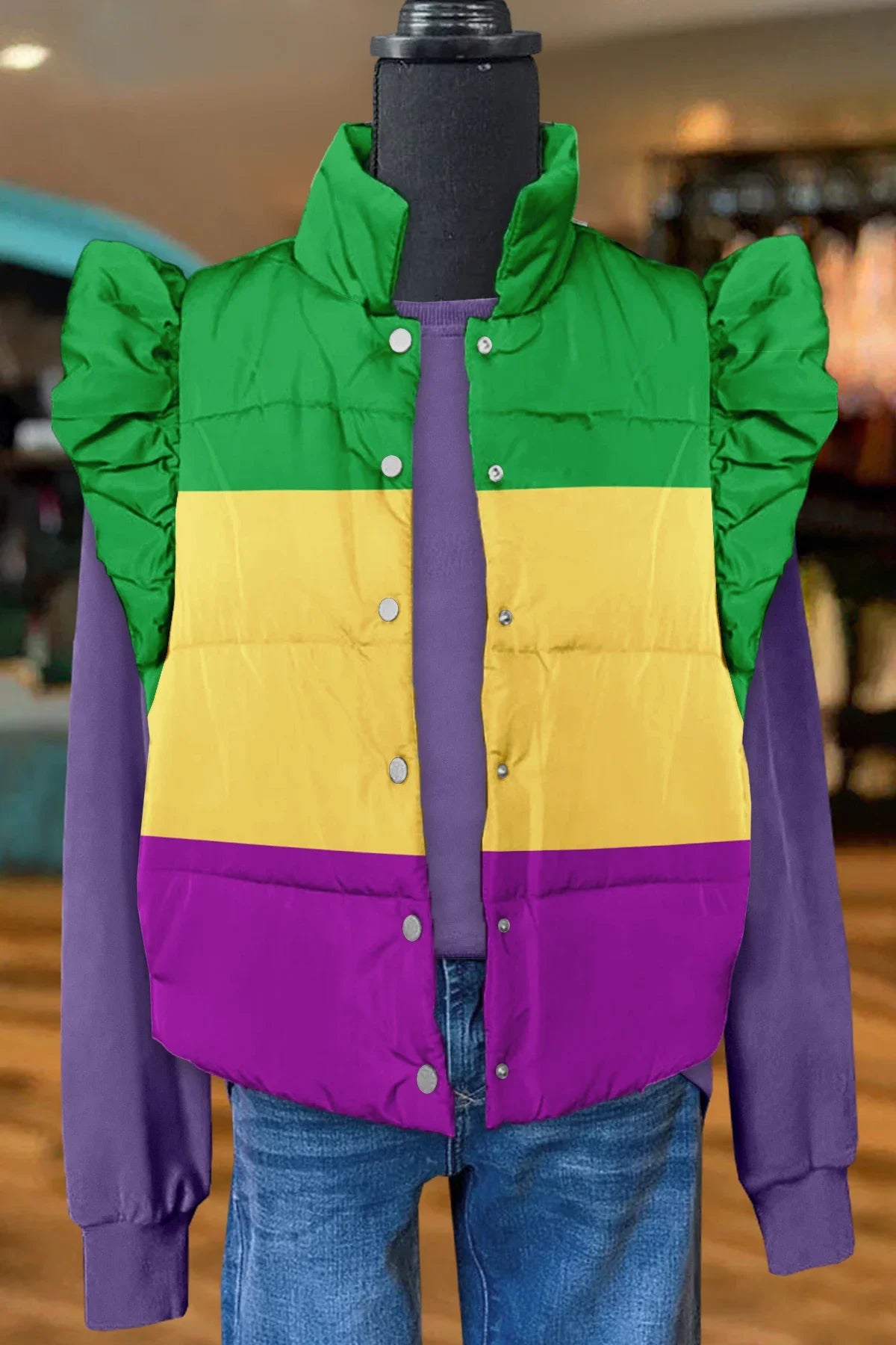 Mardi Gras Contrast Print Pocket Vest