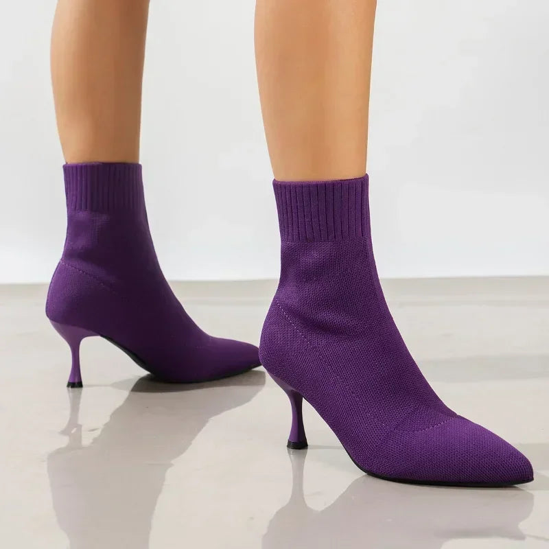 Sock Boots Autumn Winter Stiletto High Heels Knitted Ankle Boots