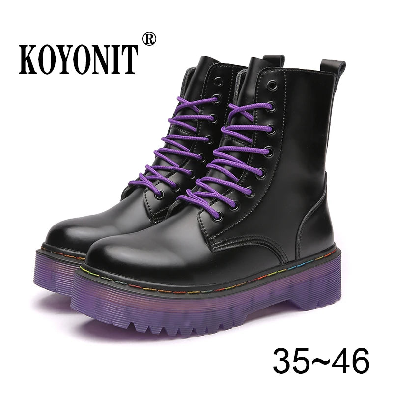 Women Men Increased Boots 2022 Fashion Genuine Leather Purple Ankle Boots For Woman Casual Motorcycle Luxury Shoes Warm Winter