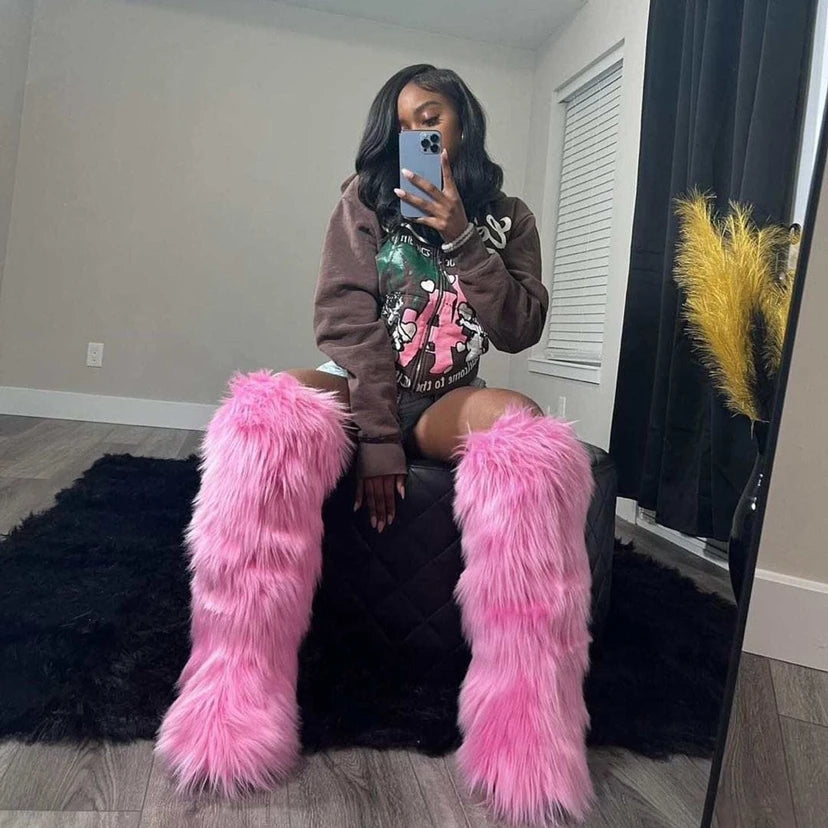 New Luxury Banga Fluffy Faux Fur High Tube Snowboots