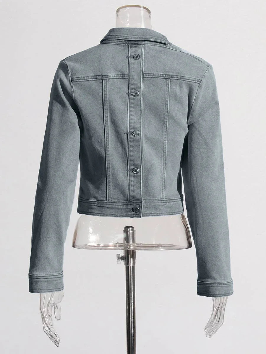 Collar One Shoulder Denim Jacket